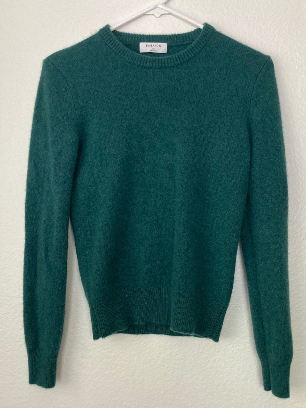Babaton 100% Cashmere Crewneck Pullover Sweater Green XS Quiet Luxury